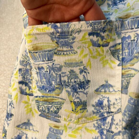 Talbots Slim Ankle Jean Blue Yellow Watercolor Vase Print Size 4 - Picture 12 of 12